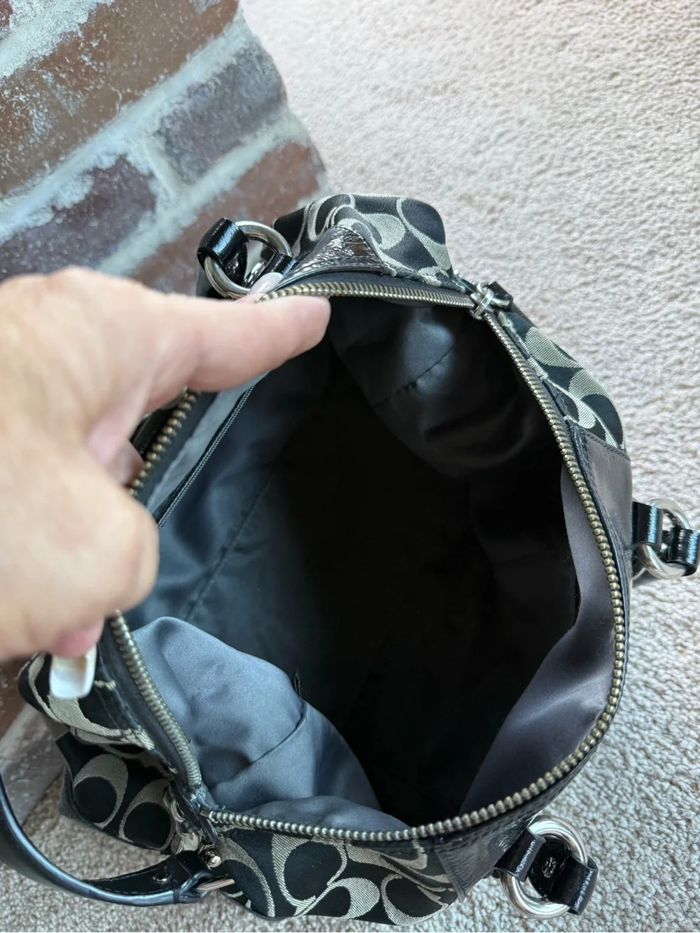 Authentic Coach Black and Cream Signature Satchel with Leather Trim